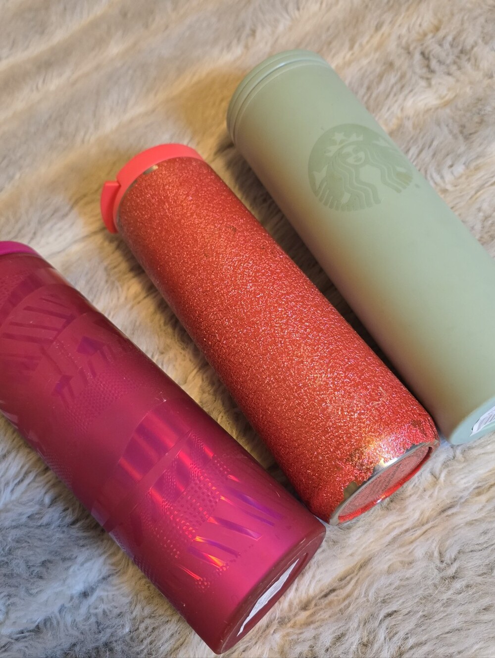 Starbucks Coffee Cup 3 Pack Glitter, Sauge Green,  and Hot Pink Tumblers